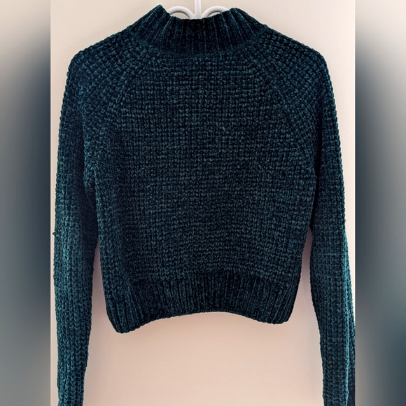 H&M Forest Green Cropped Boxy Sweater Mock Neck Size S - Picture 2 of 4
